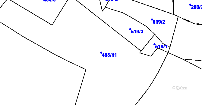 Parcela st. 483/11 v KÚ Mělnické Vtelno, Katastrální mapa