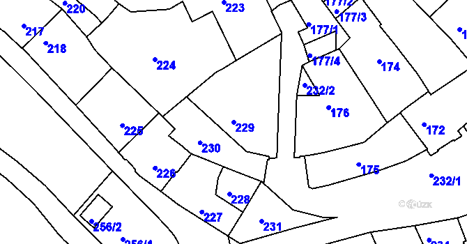 Parcela st. 229 v KÚ Mělník, Katastrální mapa