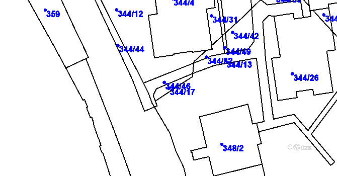 Parcela st. 344/17 v KÚ Mělník, Katastrální mapa