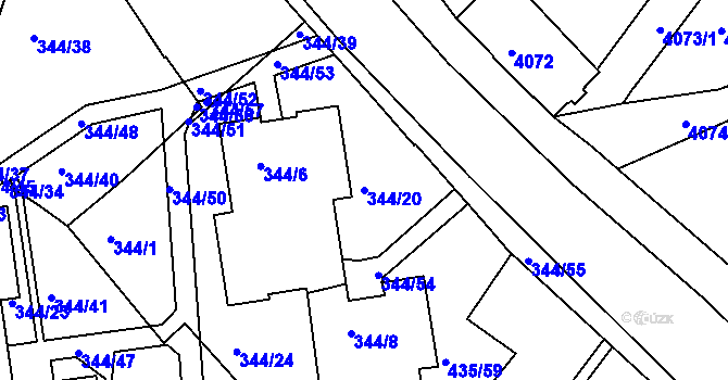 Parcela st. 344/20 v KÚ Mělník, Katastrální mapa