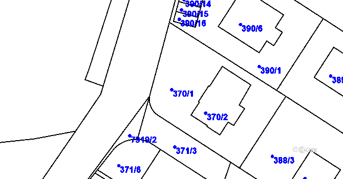 Parcela st. 370/1 v KÚ Mělník, Katastrální mapa