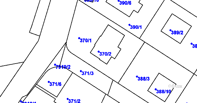 Parcela st. 370/2 v KÚ Mělník, Katastrální mapa