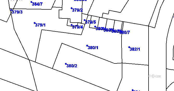 Parcela st. 380/1 v KÚ Mělník, Katastrální mapa