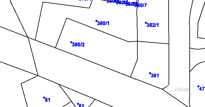 Parcela st. 380/3 v KÚ Mělník, Katastrální mapa