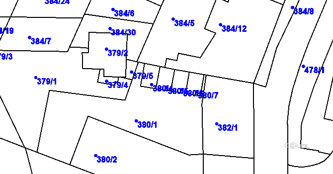 Parcela st. 380/5 v KÚ Mělník, Katastrální mapa