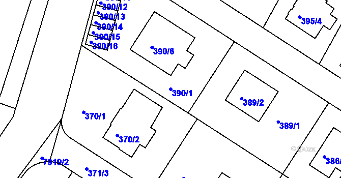 Parcela st. 390/1 v KÚ Mělník, Katastrální mapa