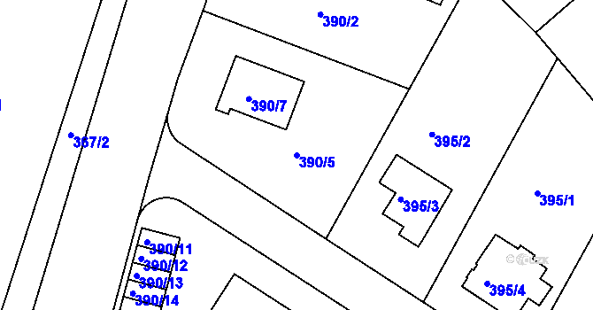 Parcela st. 390/5 v KÚ Mělník, Katastrální mapa