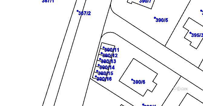 Parcela st. 390/12 v KÚ Mělník, Katastrální mapa