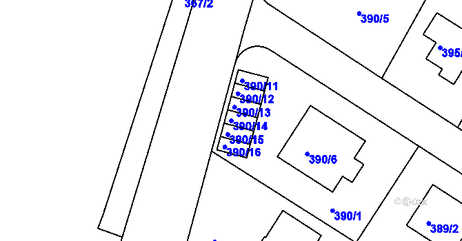Parcela st. 390/14 v KÚ Mělník, Katastrální mapa