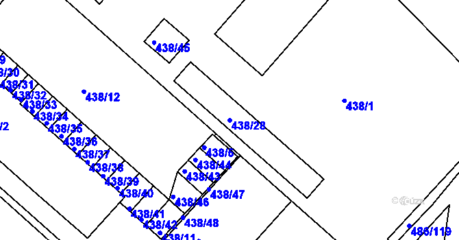 Parcela st. 438/28 v KÚ Mělník, Katastrální mapa