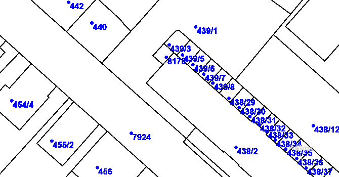 Parcela st. 439/2 v KÚ Mělník, Katastrální mapa