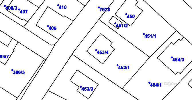 Parcela st. 453/4 v KÚ Mělník, Katastrální mapa