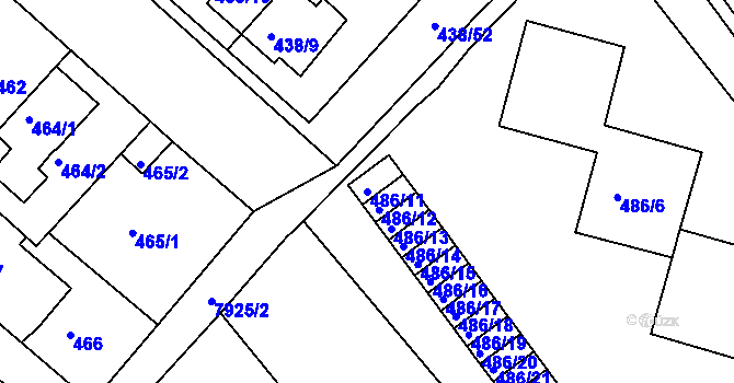 Parcela st. 486/11 v KÚ Mělník, Katastrální mapa
