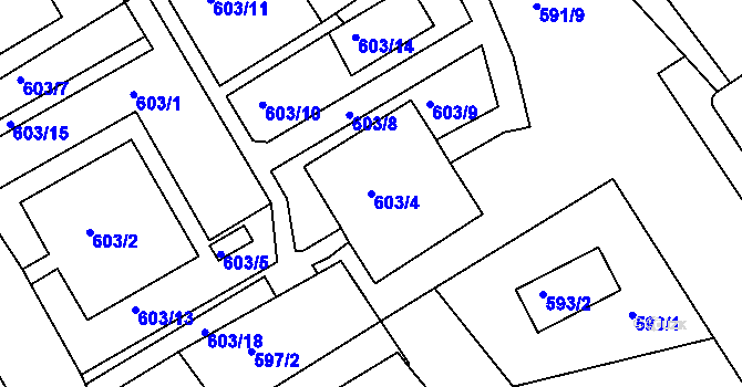 Parcela st. 603/4 v KÚ Mělník, Katastrální mapa