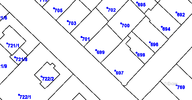 Parcela st. 699 v KÚ Mělník, Katastrální mapa