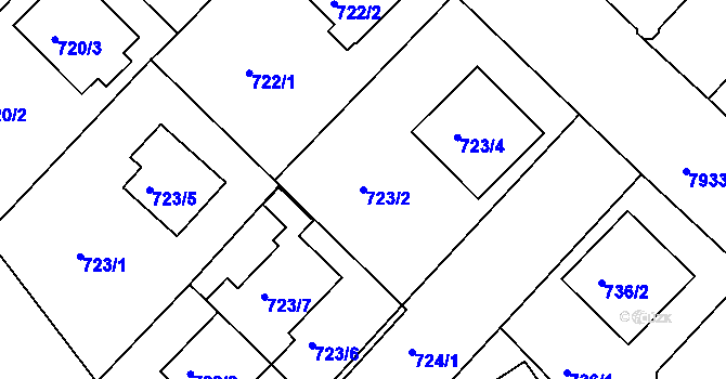Parcela st. 723/2 v KÚ Mělník, Katastrální mapa
