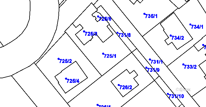 Parcela st. 725/1 v KÚ Mělník, Katastrální mapa