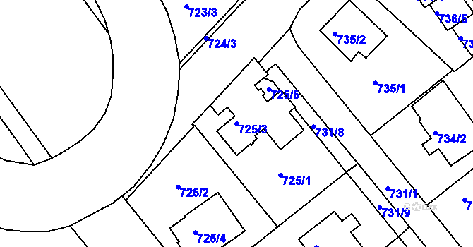 Parcela st. 725/3 v KÚ Mělník, Katastrální mapa