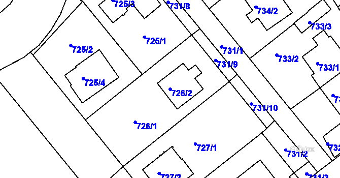 Parcela st. 726/2 v KÚ Mělník, Katastrální mapa