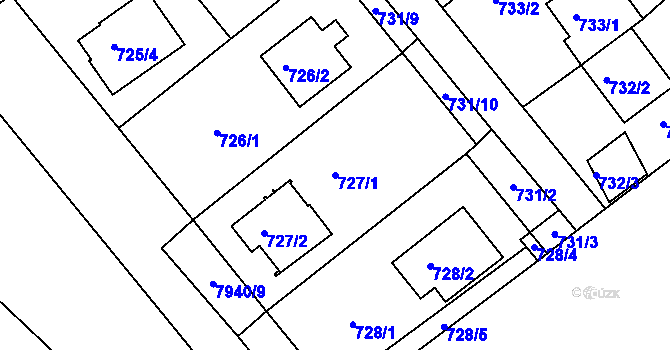 Parcela st. 727/1 v KÚ Mělník, Katastrální mapa