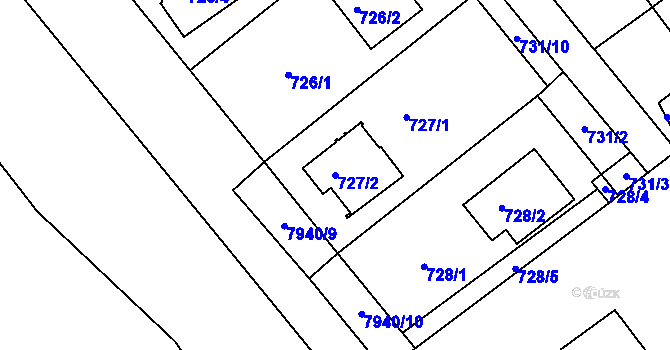 Parcela st. 727/2 v KÚ Mělník, Katastrální mapa