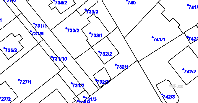 Parcela st. 732/2 v KÚ Mělník, Katastrální mapa
