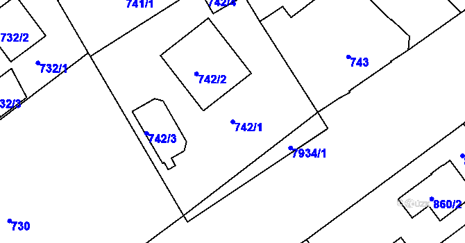 Parcela st. 742/1 v KÚ Mělník, Katastrální mapa