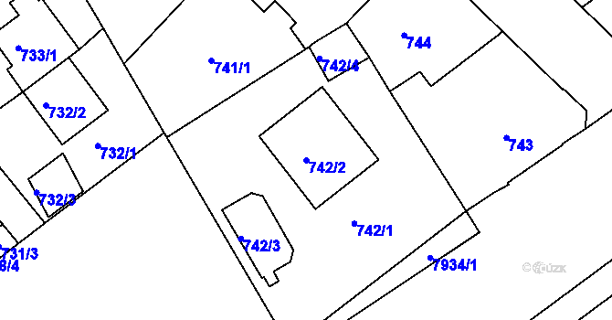 Parcela st. 742/2 v KÚ Mělník, Katastrální mapa