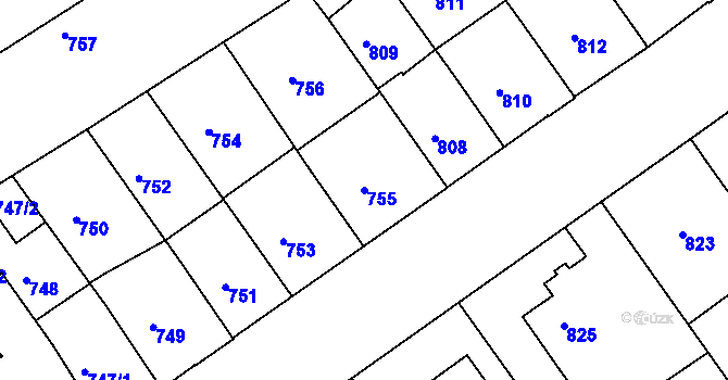 Parcela st. 755 v KÚ Mělník, Katastrální mapa