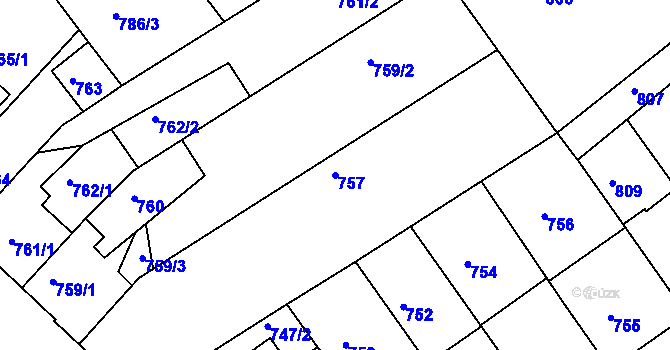 Parcela st. 757 v KÚ Mělník, Katastrální mapa
