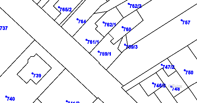 Parcela st. 759/1 v KÚ Mělník, Katastrální mapa