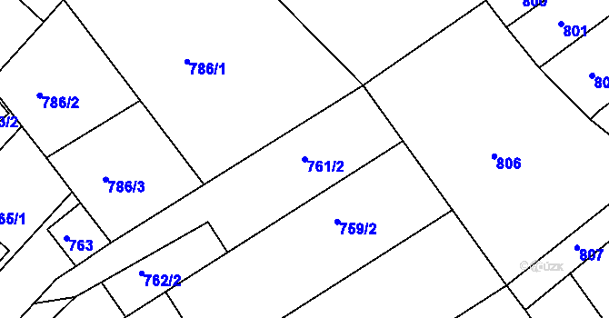 Parcela st. 761/2 v KÚ Mělník, Katastrální mapa