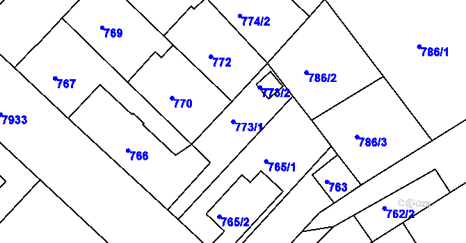 Parcela st. 773/1 v KÚ Mělník, Katastrální mapa