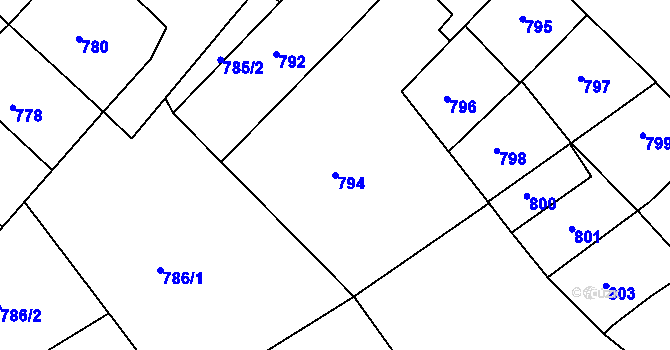 Parcela st. 794 v KÚ Mělník, Katastrální mapa