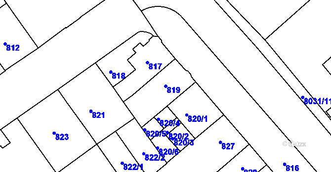 Parcela st. 819 v KÚ Mělník, Katastrální mapa