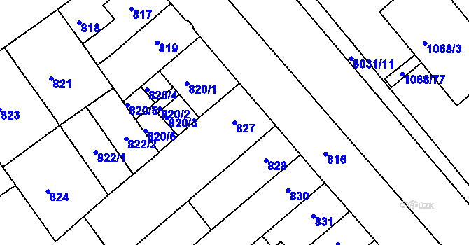 Parcela st. 827 v KÚ Mělník, Katastrální mapa