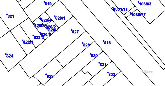 Parcela st. 828 v KÚ Mělník, Katastrální mapa