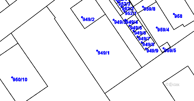 Parcela st. 949/1 v KÚ Mělník, Katastrální mapa