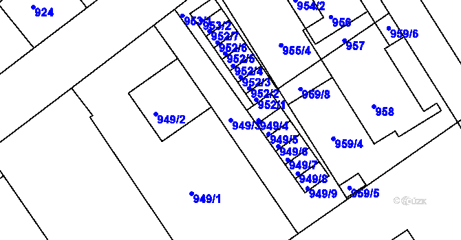 Parcela st. 949/3 v KÚ Mělník, Katastrální mapa