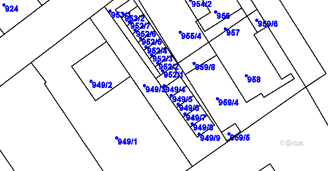 Parcela st. 949/4 v KÚ Mělník, Katastrální mapa