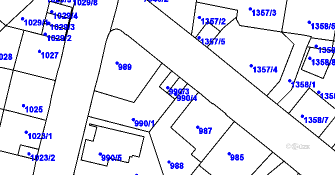 Parcela st. 990/3 v KÚ Mělník, Katastrální mapa
