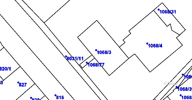 Parcela st. 1068/3 v KÚ Mělník, Katastrální mapa