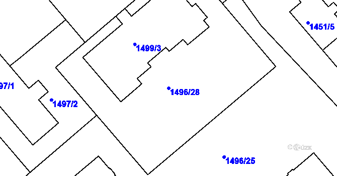 Parcela st. 1496/28 v KÚ Mělník, Katastrální mapa