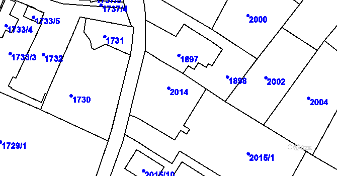 Parcela st. 2014 v KÚ Mělník, Katastrální mapa