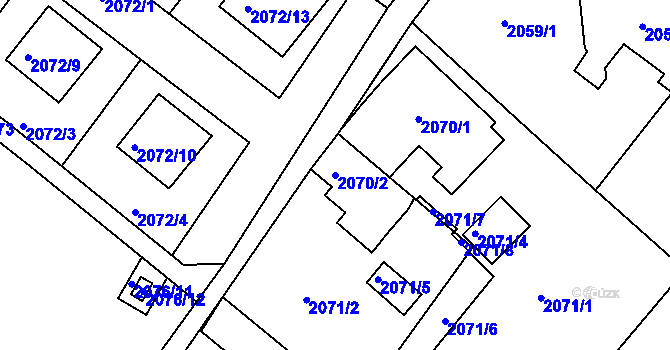 Parcela st. 2070/2 v KÚ Mělník, Katastrální mapa