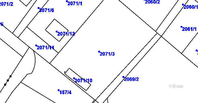 Parcela st. 2071/3 v KÚ Mělník, Katastrální mapa