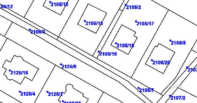 Parcela st. 2105/19 v KÚ Mělník, Katastrální mapa