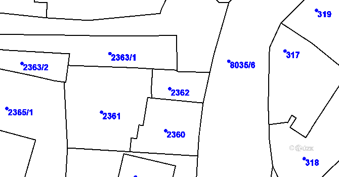 Parcela st. 2362 v KÚ Mělník, Katastrální mapa