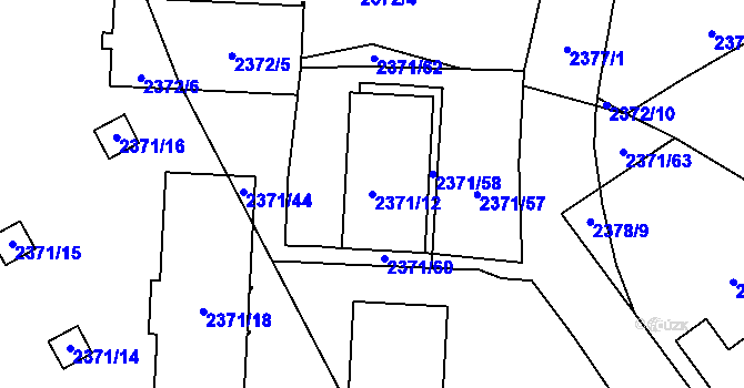 Parcela st. 2371/12 v KÚ Mělník, Katastrální mapa