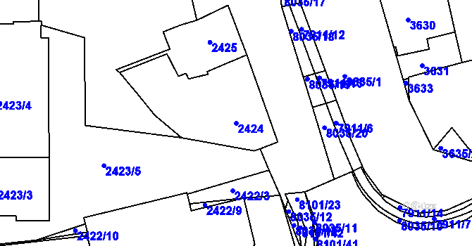 Parcela st. 2424 v KÚ Mělník, Katastrální mapa